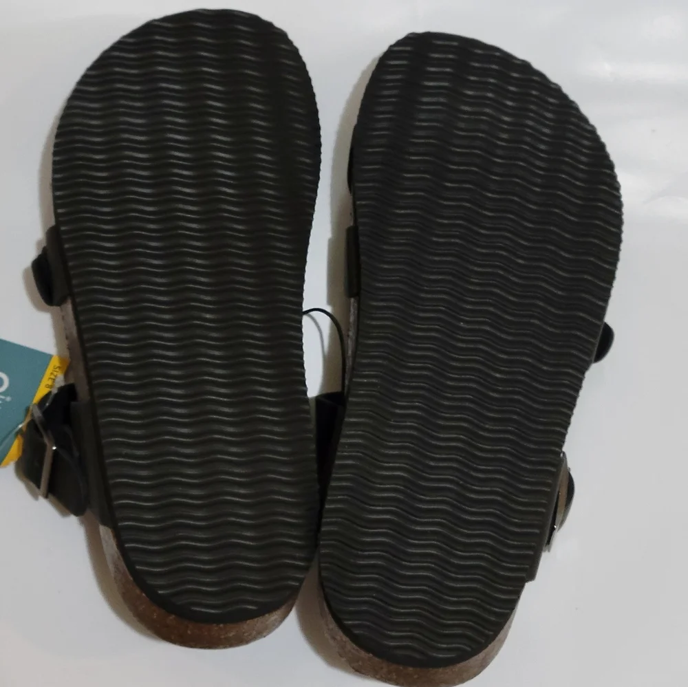 Mountain Sole Women's Leather Footbed Sandals‎ Black Adjustable Buckle